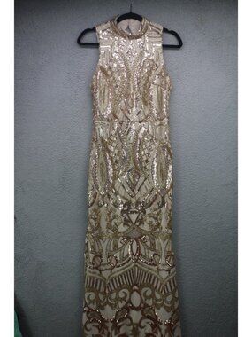 Goddiva‎ London Sleeveless Mesh Allover Sequin Maxi Dress-Size 6-Prom-Event-NWT